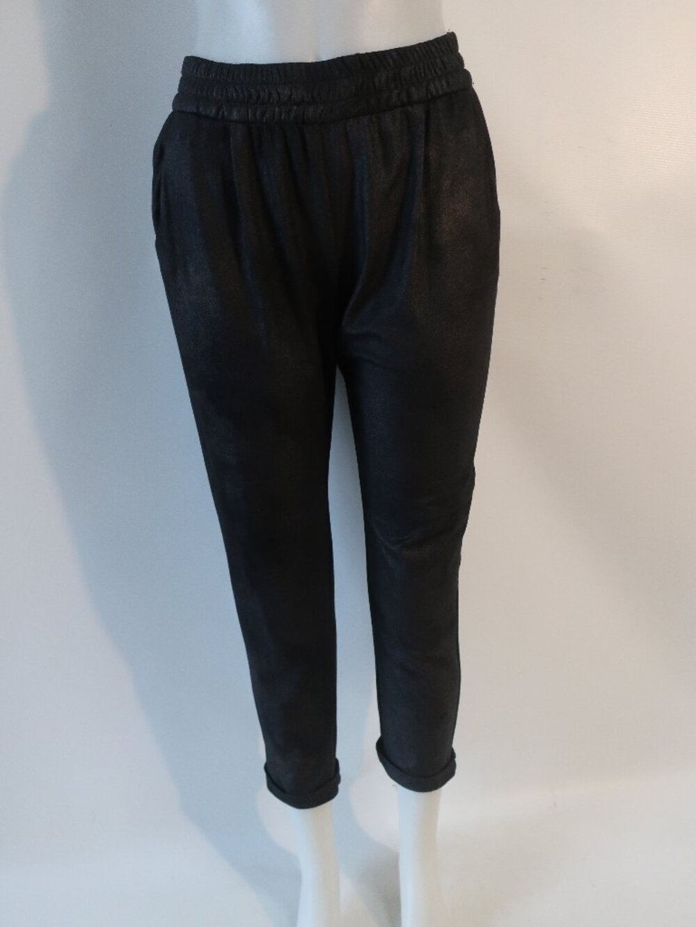 Womens Georgie Black Metallic Elastic Waist Pants S